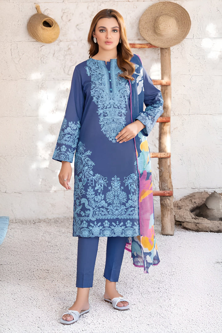 Lawn Blue Stitched Suit - Limelight