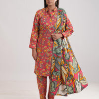 Khaddar Red Stitched Suit - Limelight