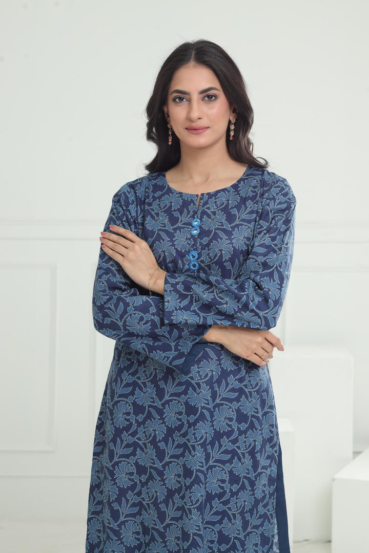 Khaddar Navy Kurti - Limelight