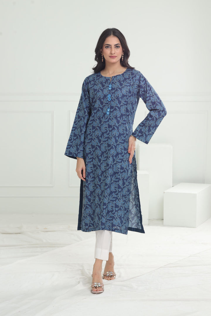 Khaddar Navy Kurti - Limelight