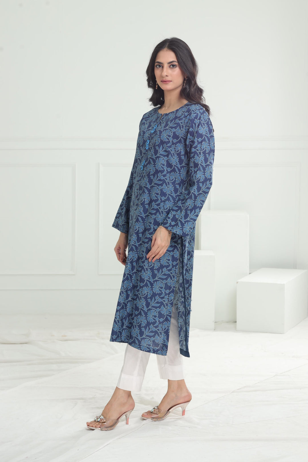 Khaddar Navy Kurti - Limelight