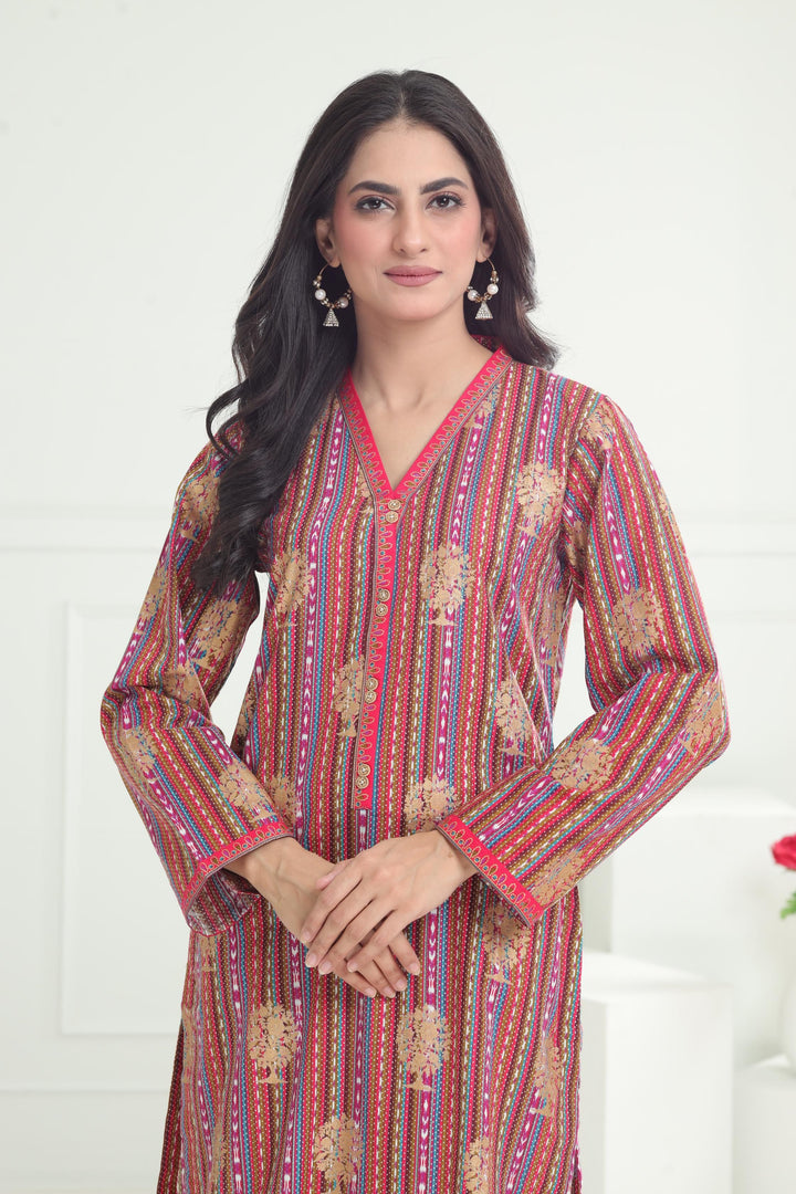 Khaddar Red Kurti - Limelight