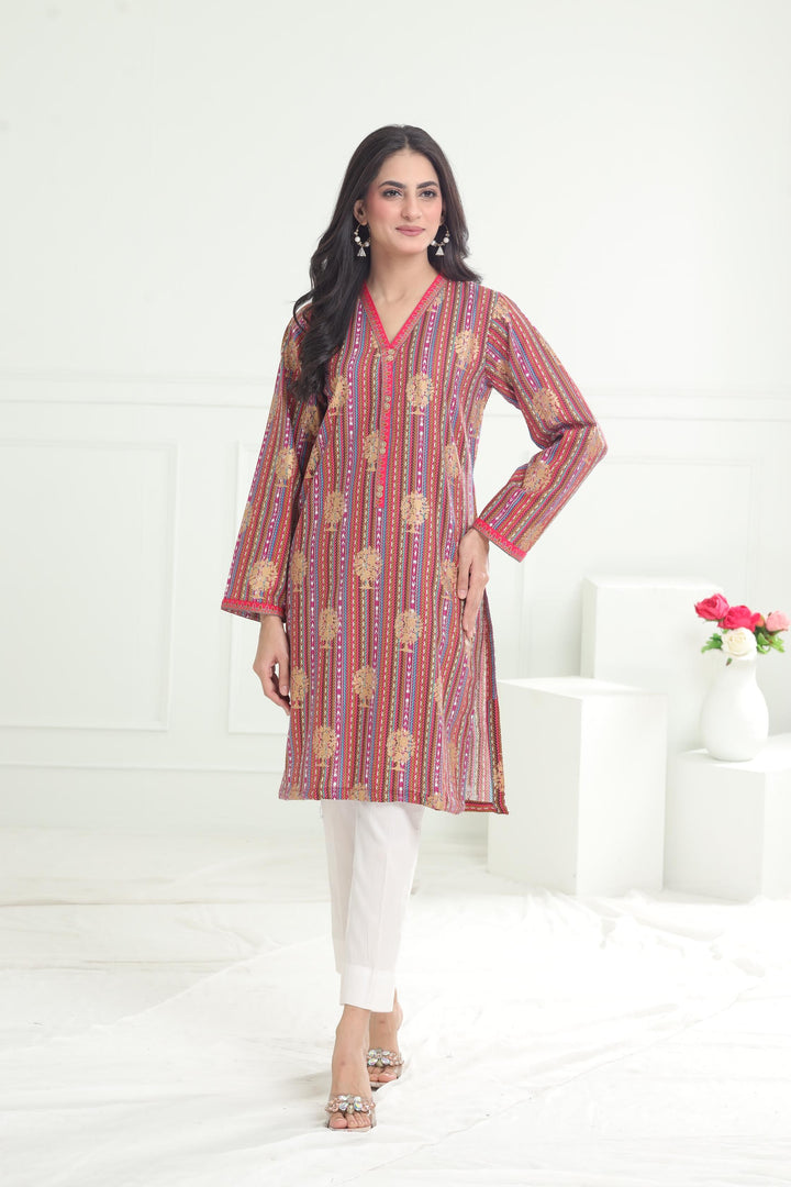 Khaddar Red Kurti - Limelight