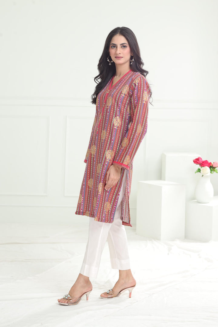 Khaddar Red Kurti - Limelight
