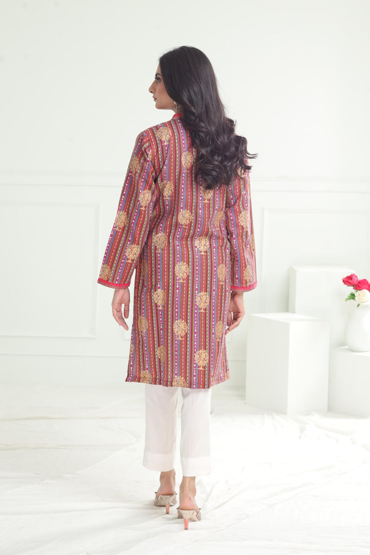 Khaddar Red Kurti - Limelight