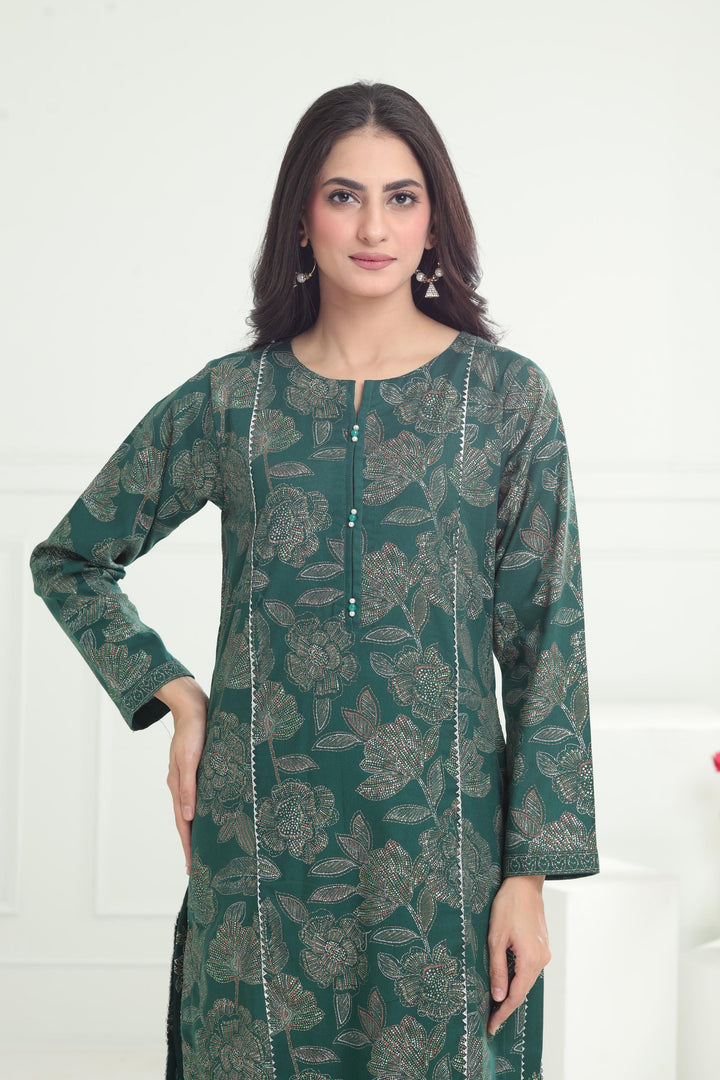 Khaddar Green Stitched Suit - Limelight