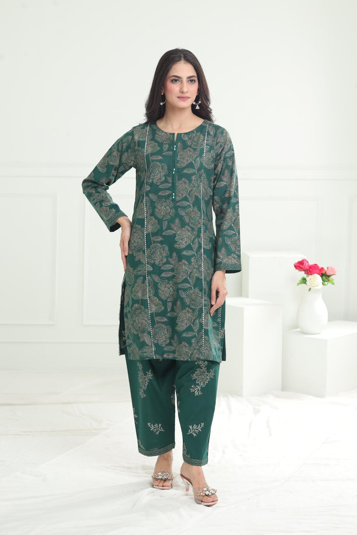 Khaddar Green Stitched Suit - Limelight