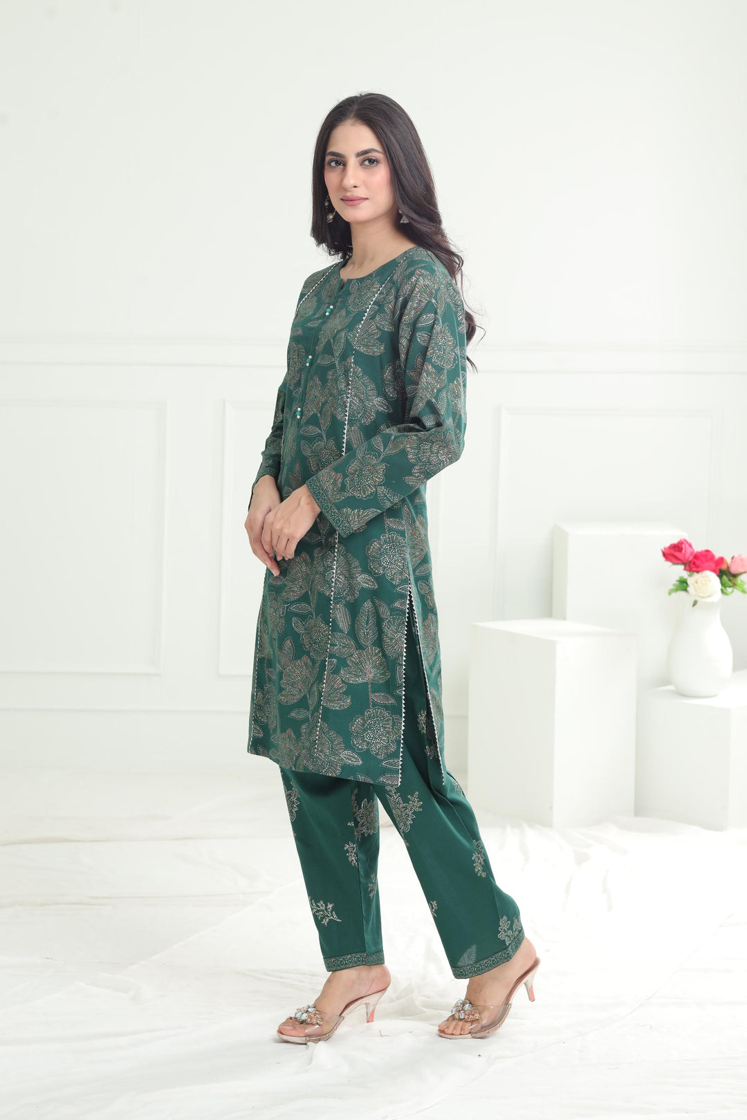 Khaddar Green Stitched Suit - Limelight