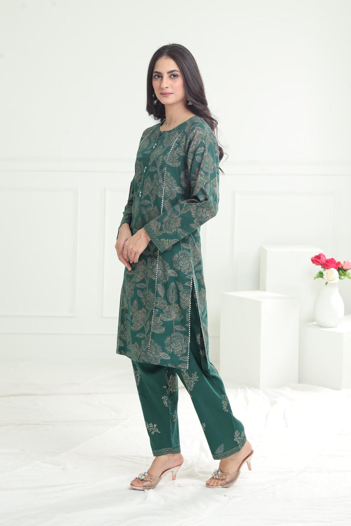 Khaddar Green Stitched Suit - Limelight