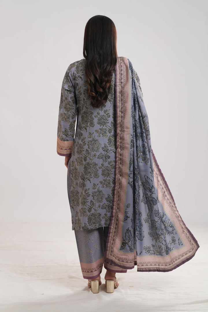 Khaddar Purple Stitched Suit - Limelight