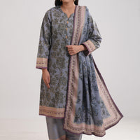 Khaddar Purple Stitched Suit - Limelight