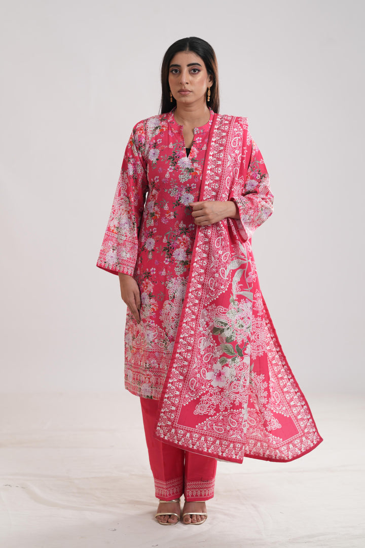 Khaddar Red Stitched Suit - Limelight