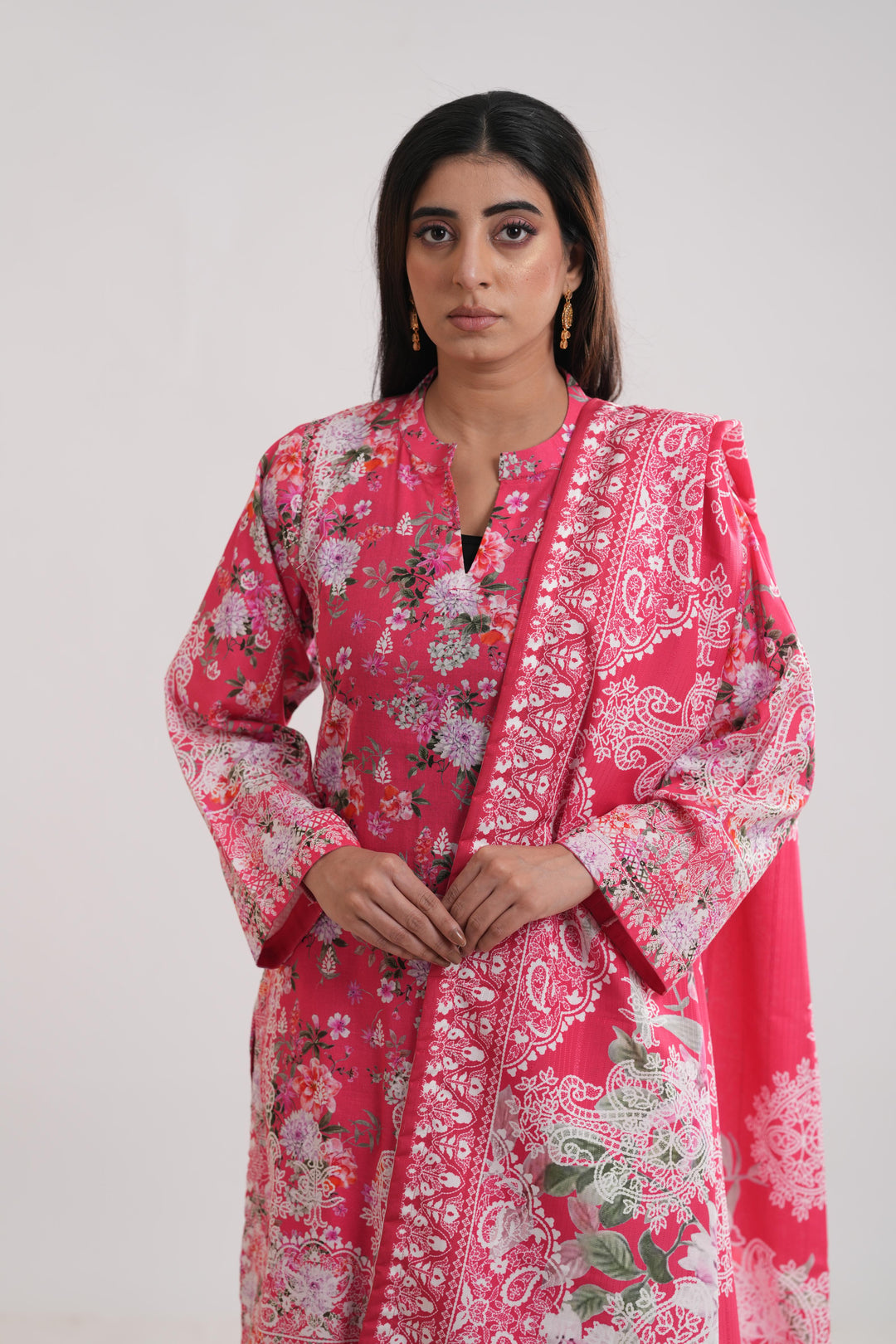 Khaddar Red Stitched Suit - Limelight