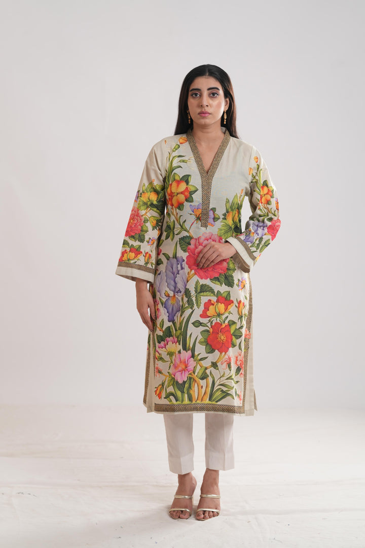Khaddar Beige Kurti - Limelight