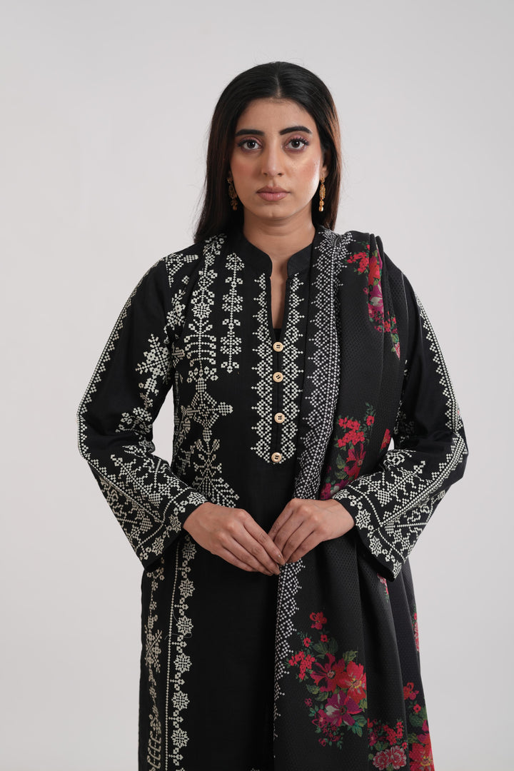 Khaddar Black Stitched Suit - Limelight