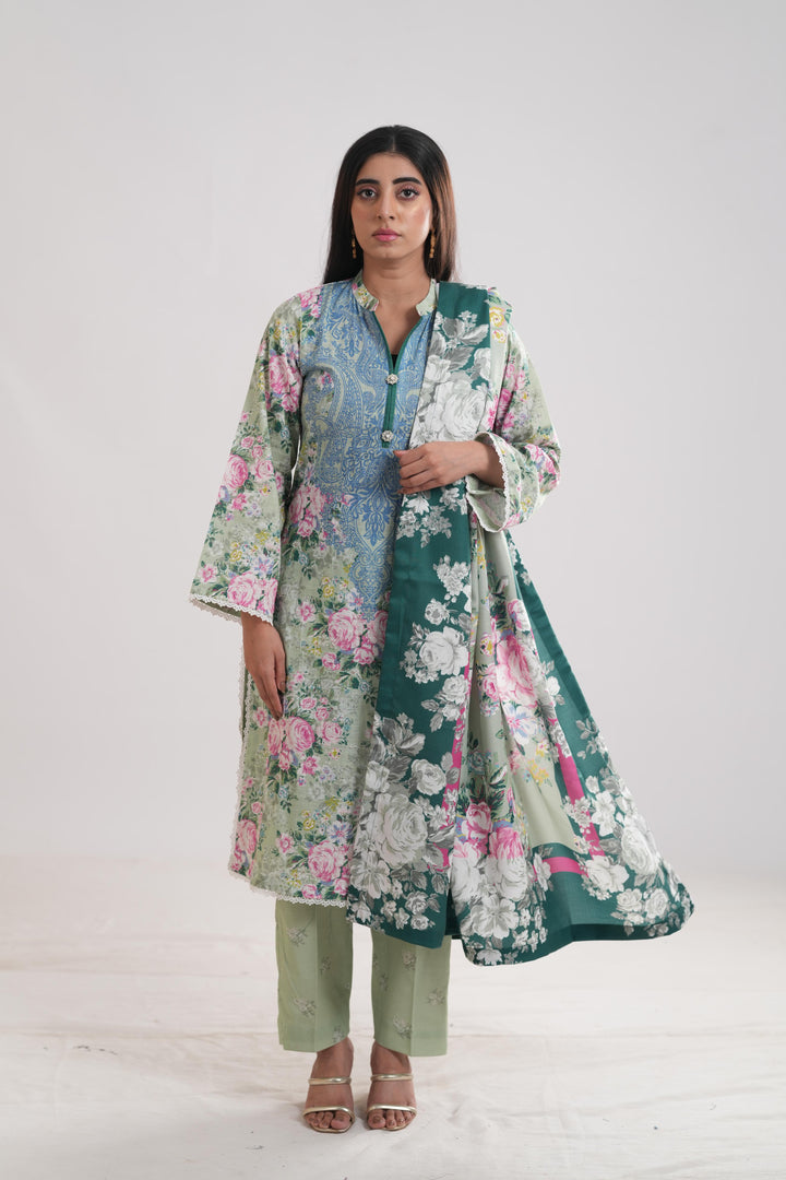 Khaddar Green Stitched Suit - Limelight