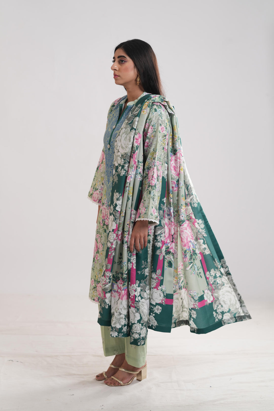 Khaddar Green Stitched Suit - Limelight
