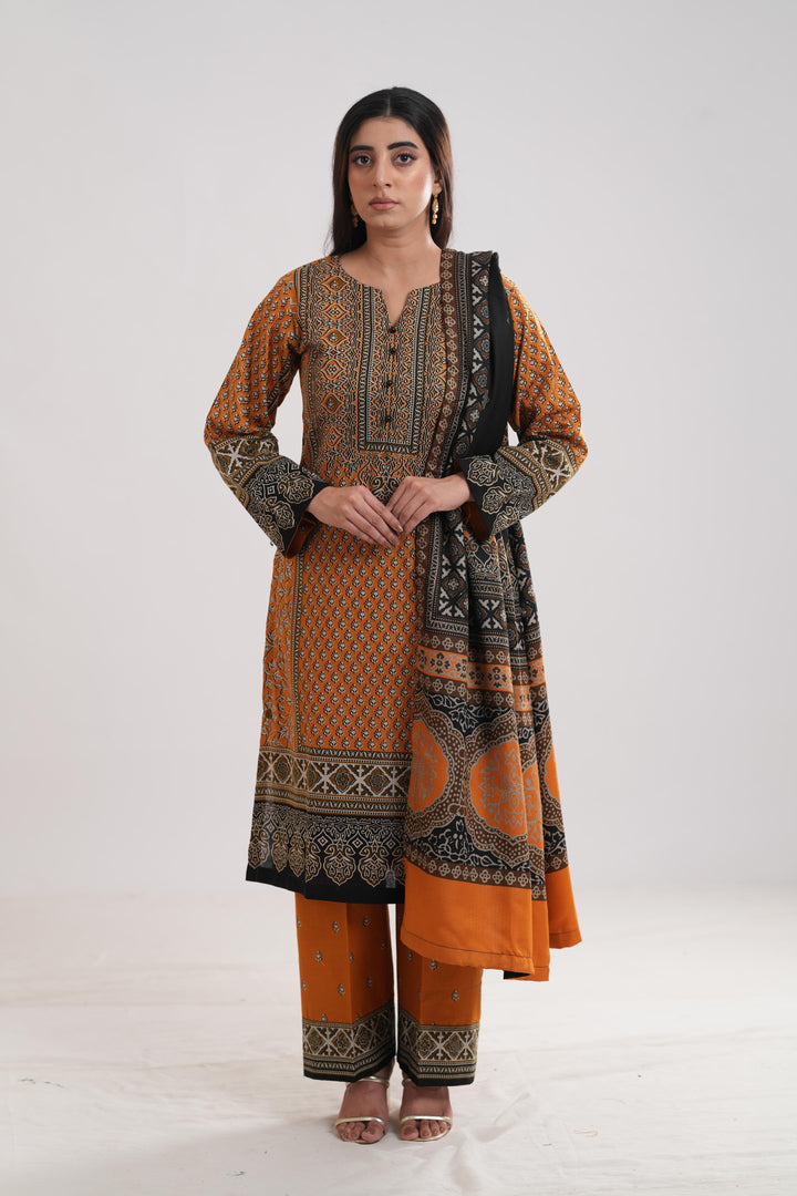 Khaddar Yellow Stitched Suit - Limelight