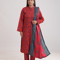 Khaddar Red Stitched Suit - Limelight