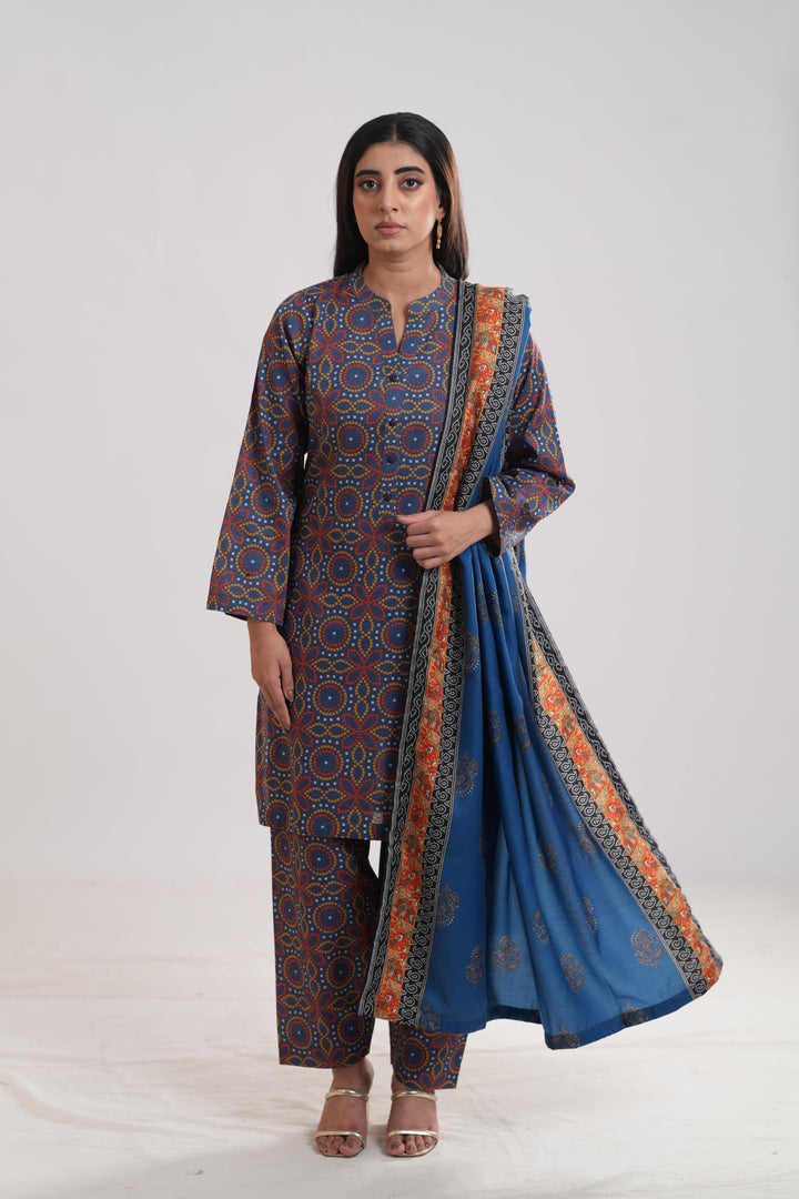 Khaddar Blue Stitched Suit - Limelight