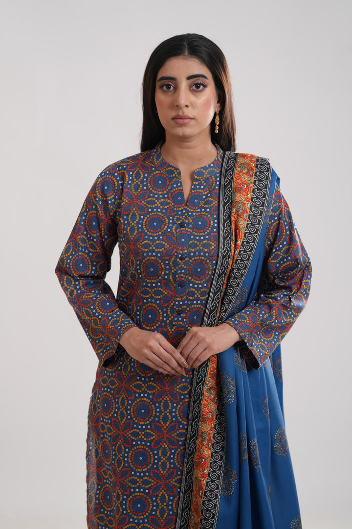 Khaddar Blue Stitched Suit - Limelight