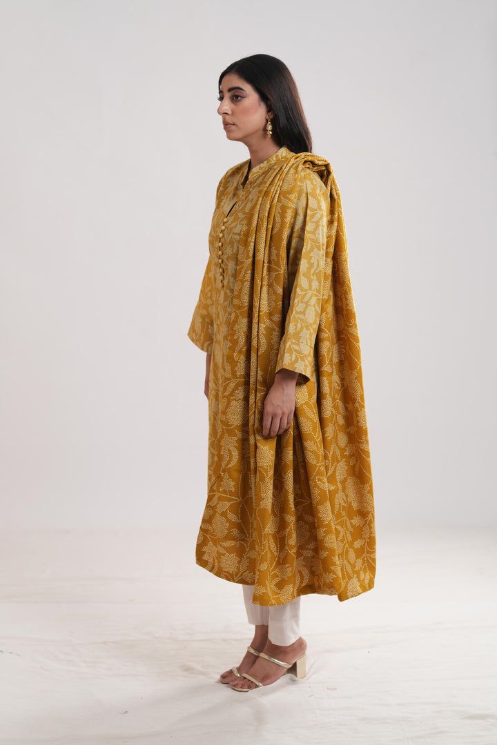 Khaddar Yellow Stitched Suit - Limelight