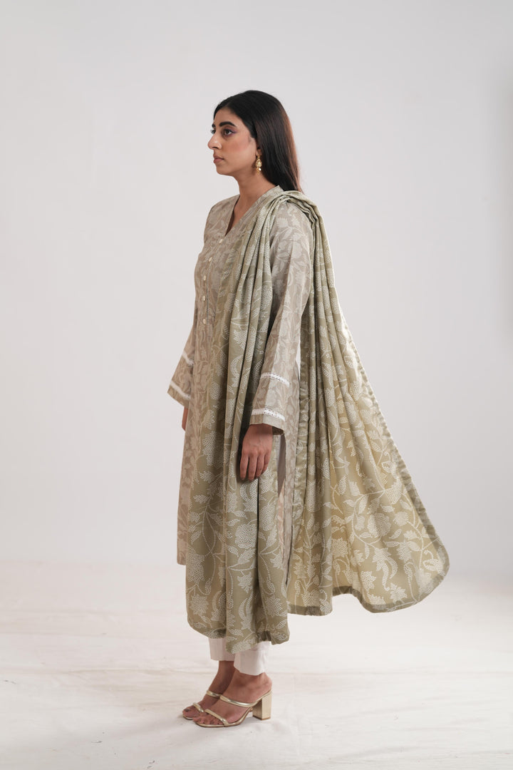 Khaddar Beige Stitched Suit - Limelight