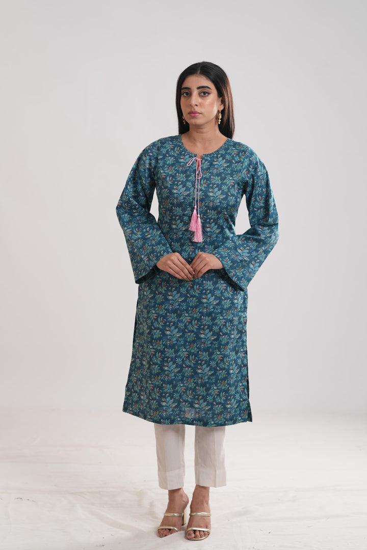 Khaddar Blue Kurti - Limelight