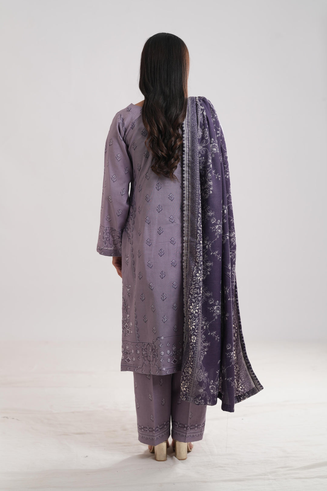 Khaddar Purple Stitched Suit - Limelight