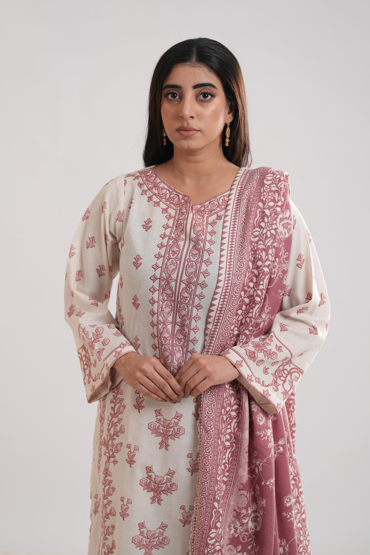 Khaddar Off White Stitched Suit - Limelight
