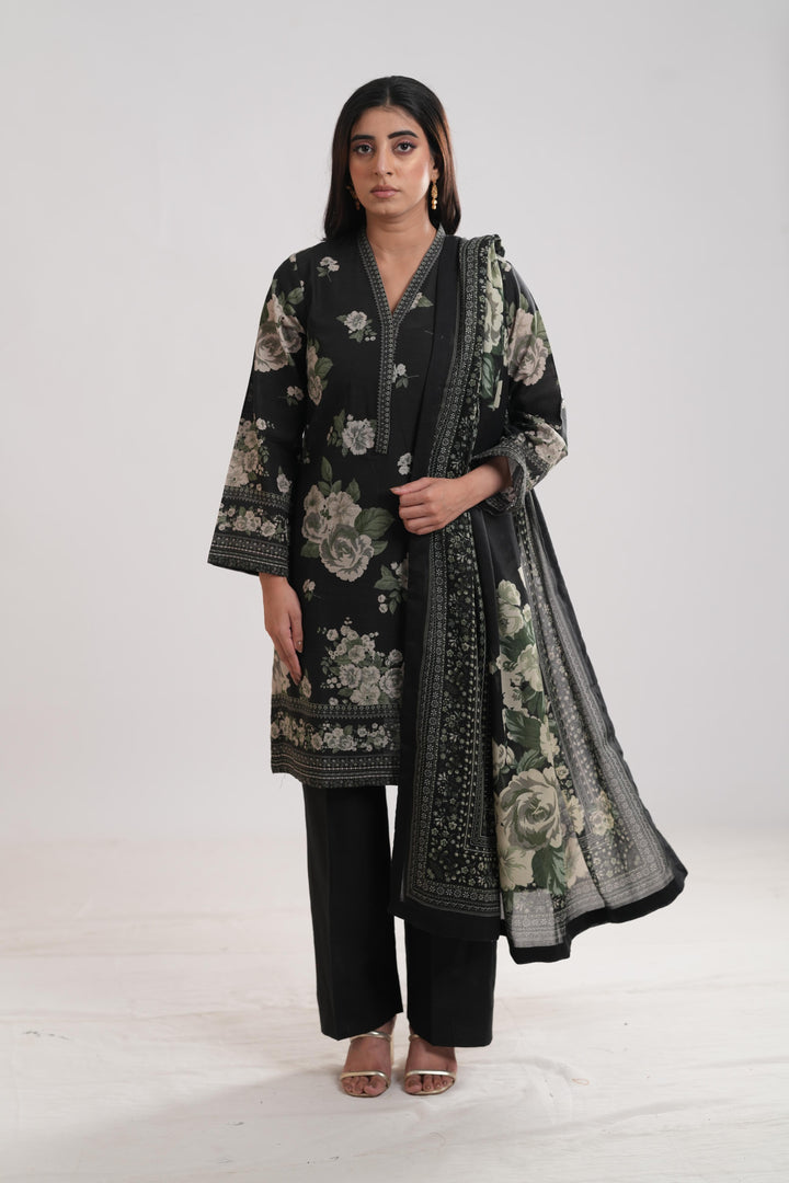 Khaddar Black Stitched Suit - Limelight