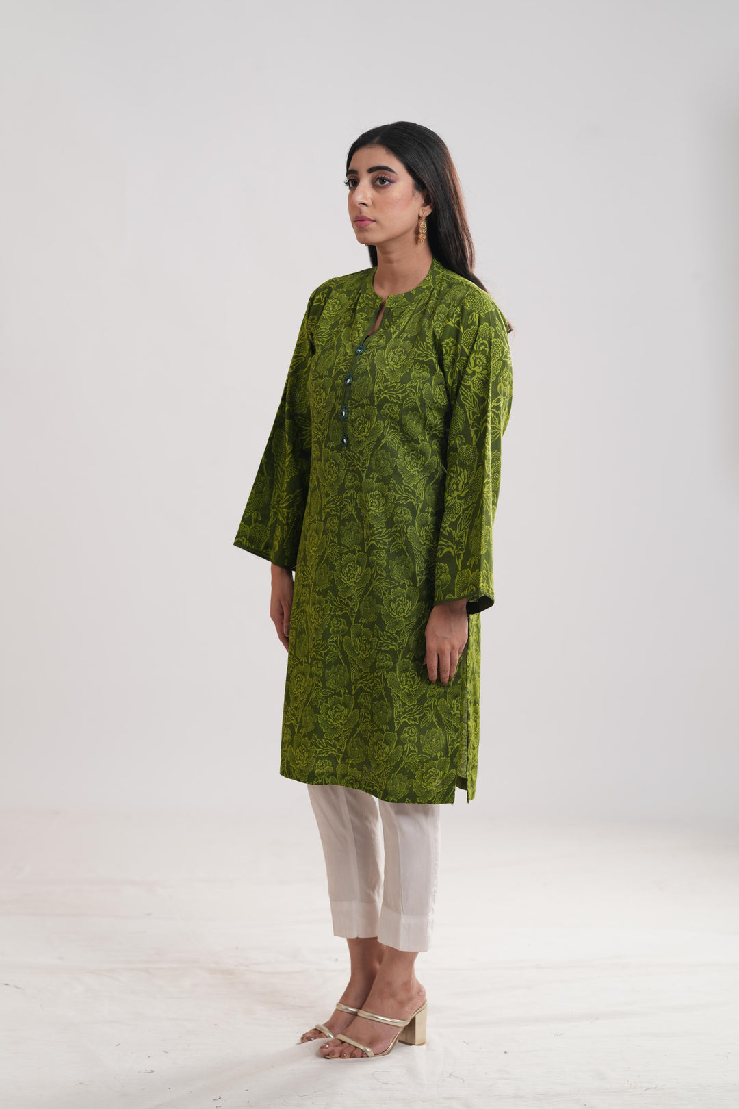 Khaddar Green Kurti - Limelight