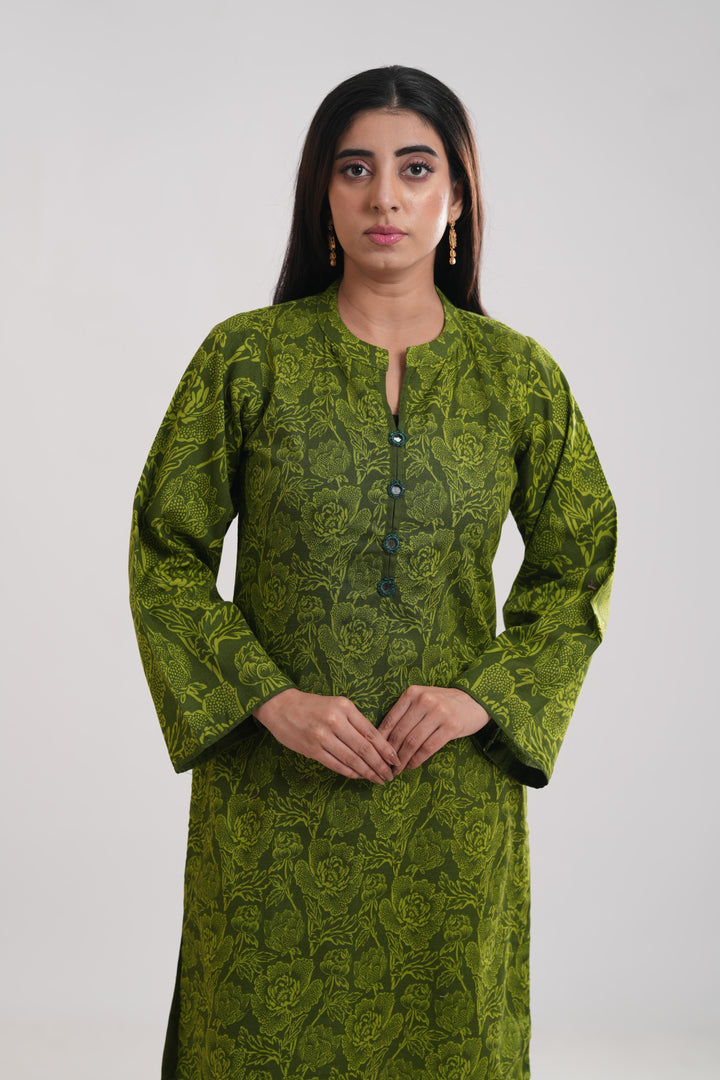 Khaddar Green Kurti - Limelight