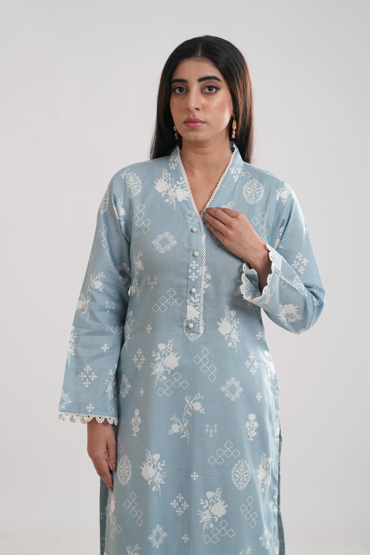 Khaddar Sky Blue Kurti - Limelight
