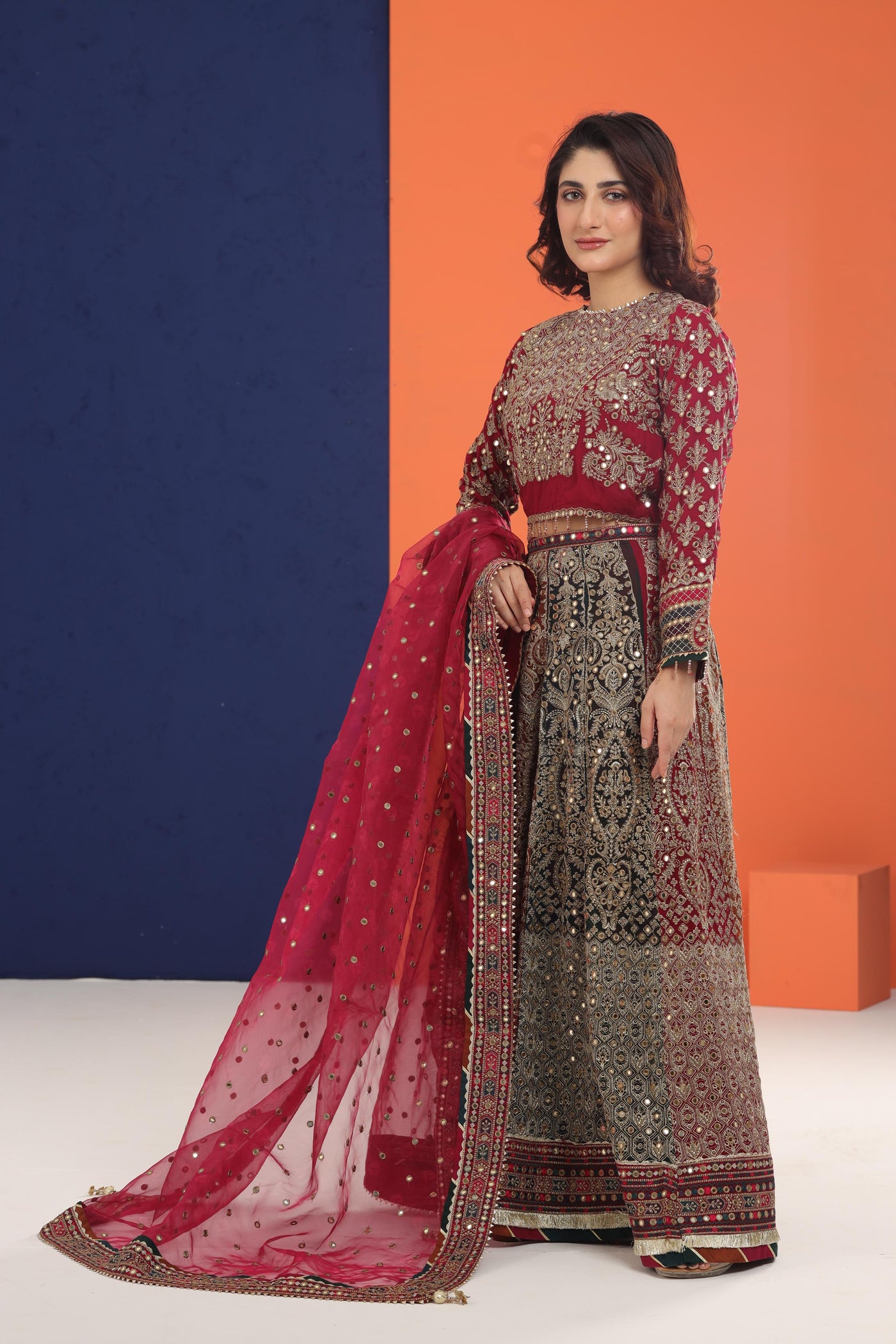Embroidered Chiffon Red 3 Piece Stitched Suit - Jazmin