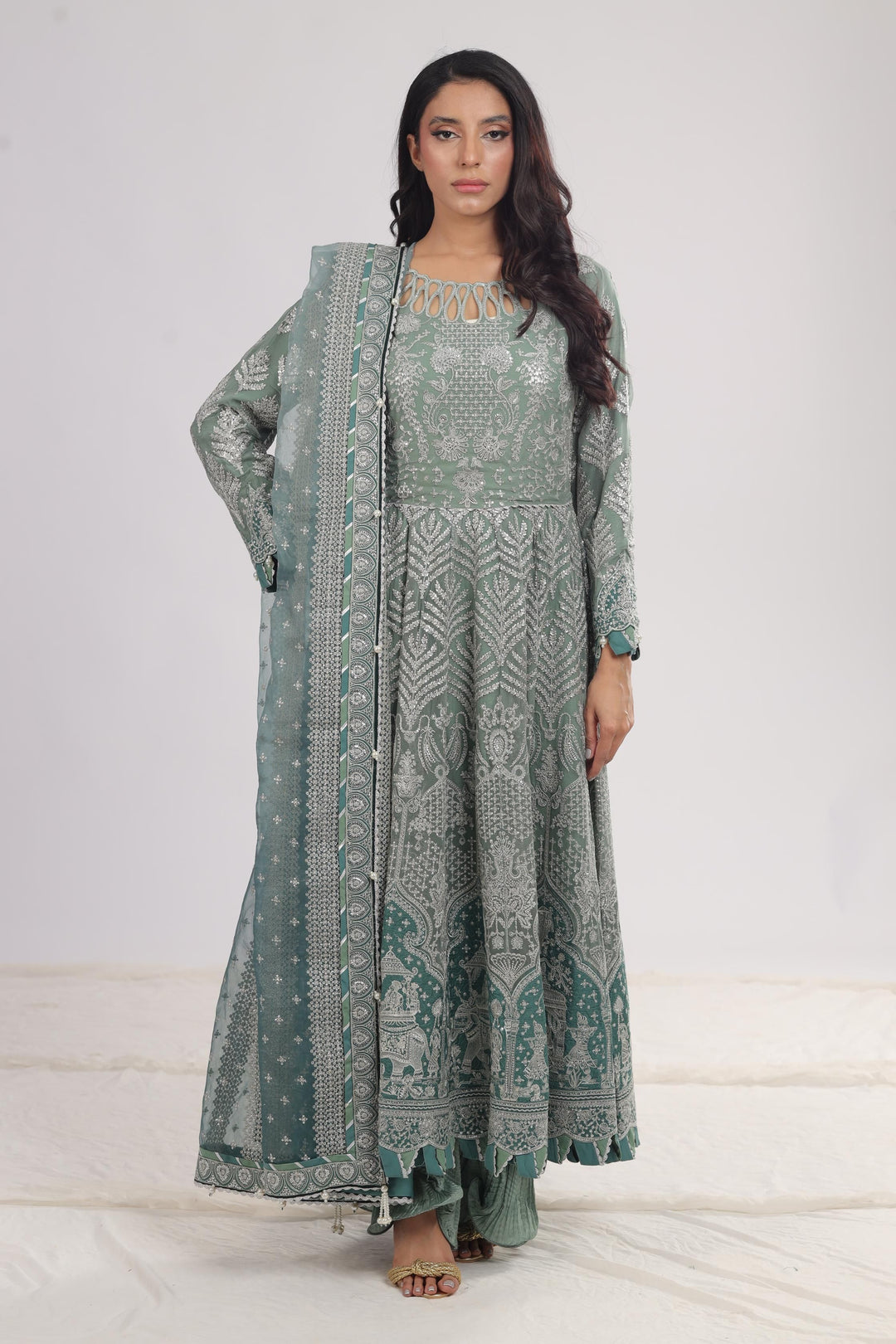 Embroidered Chiffon Grey 3 Piece Stitched Suit - Jazmin