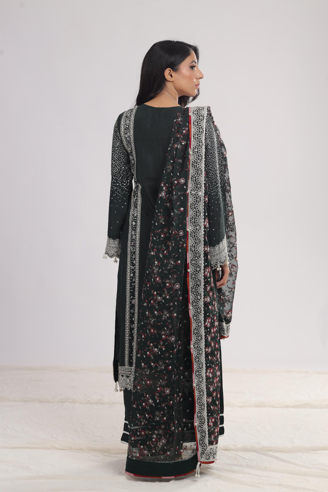 Embroidered Raw Silk Dark Green 3 Piece Stitched Suit - Jazmin