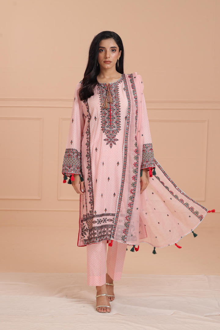 Lawn Pink Stitched Suit - Jazmin