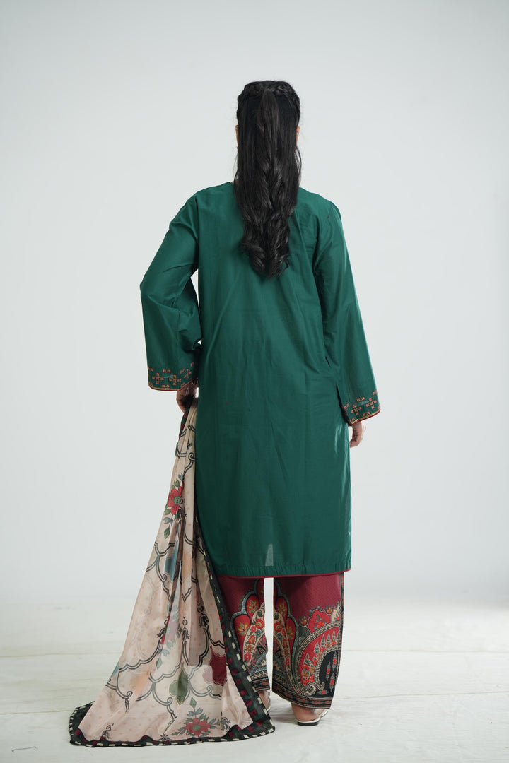 Lawn Sea Green Stitched Suit - Jazmin