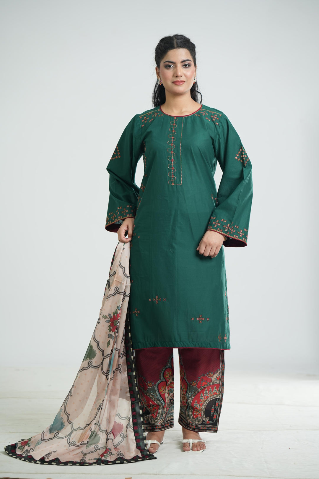 Lawn Sea Green Stitched Suit - Jazmin