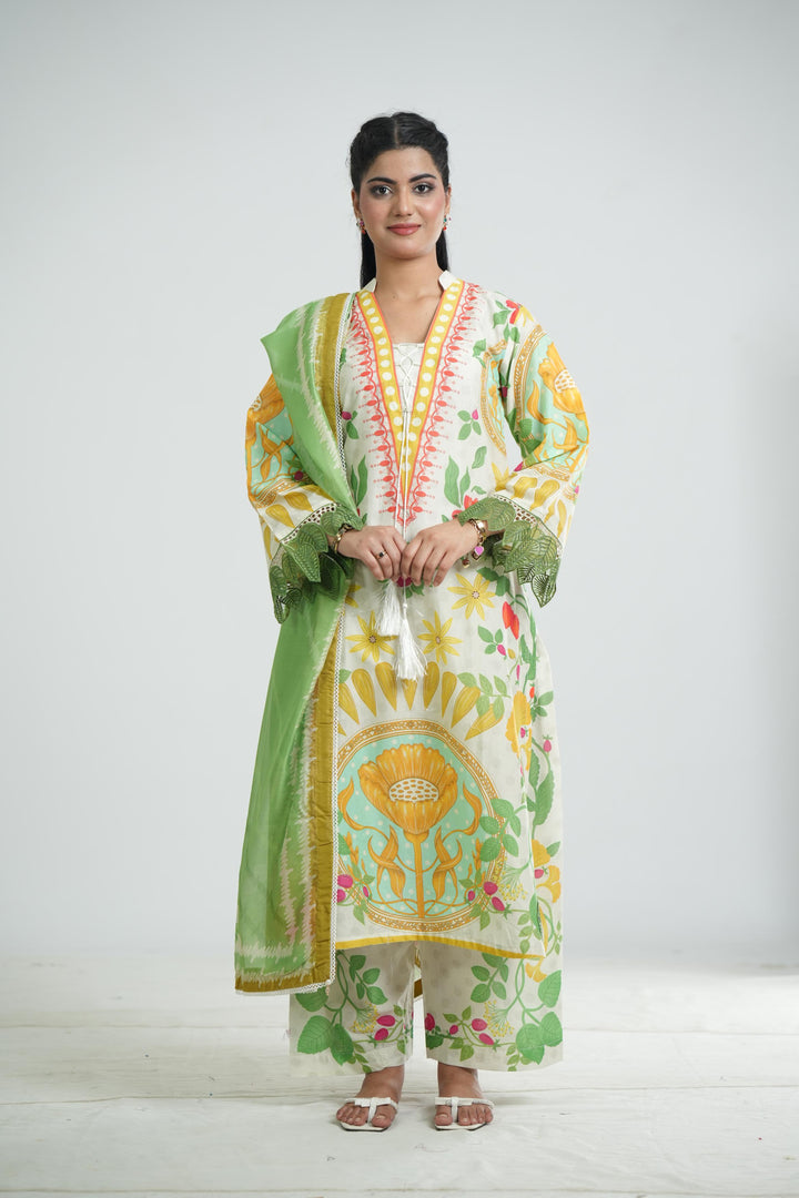 Lawn Green Stitched Suit - Jazmin