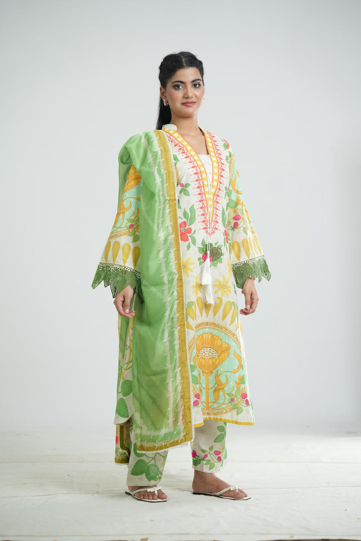 Lawn Green Stitched Suit - Jazmin