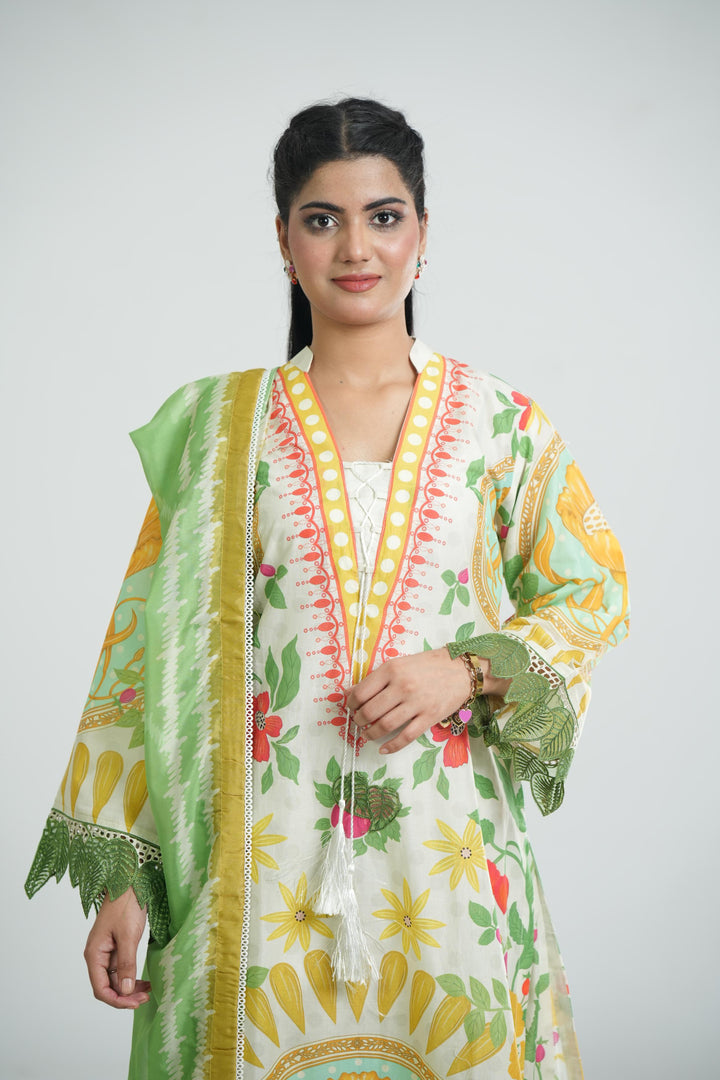 Lawn Green Stitched Suit - Jazmin