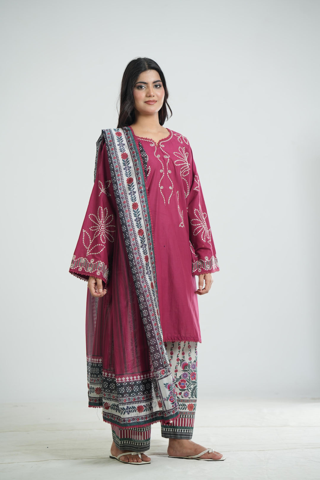 Lawn Maroon Stitched Suit - Jazmin
