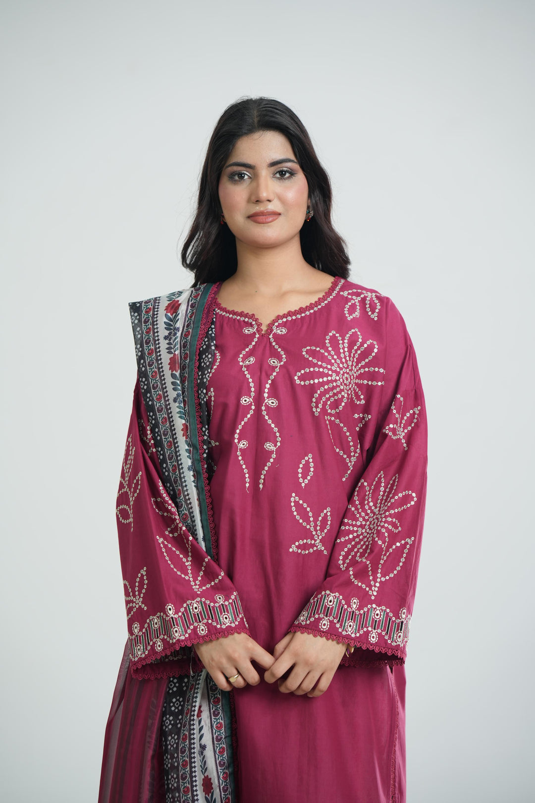 Lawn Maroon Stitched Suit - Jazmin