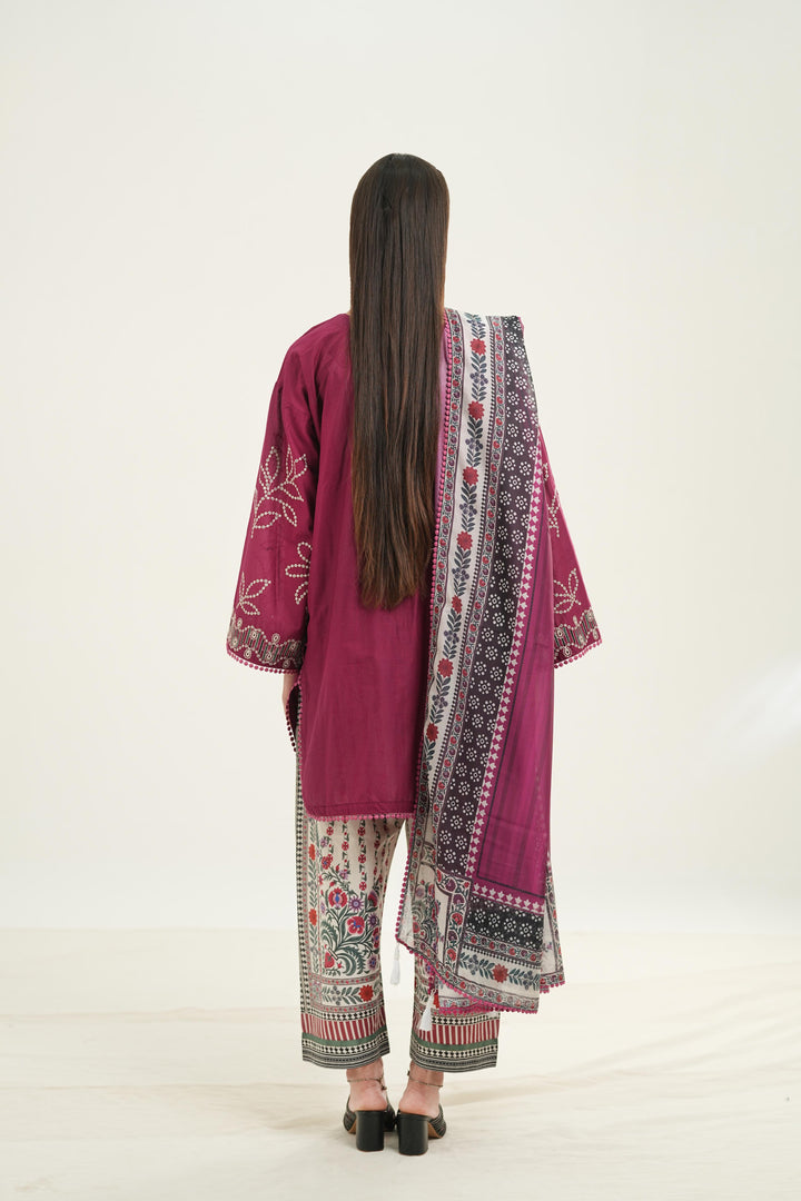 Embroidered Lawn Maroon Stitched Suit - Jazmin