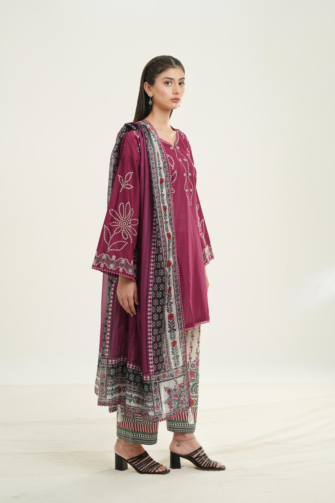 Embroidered Lawn Maroon Stitched Suit - Jazmin