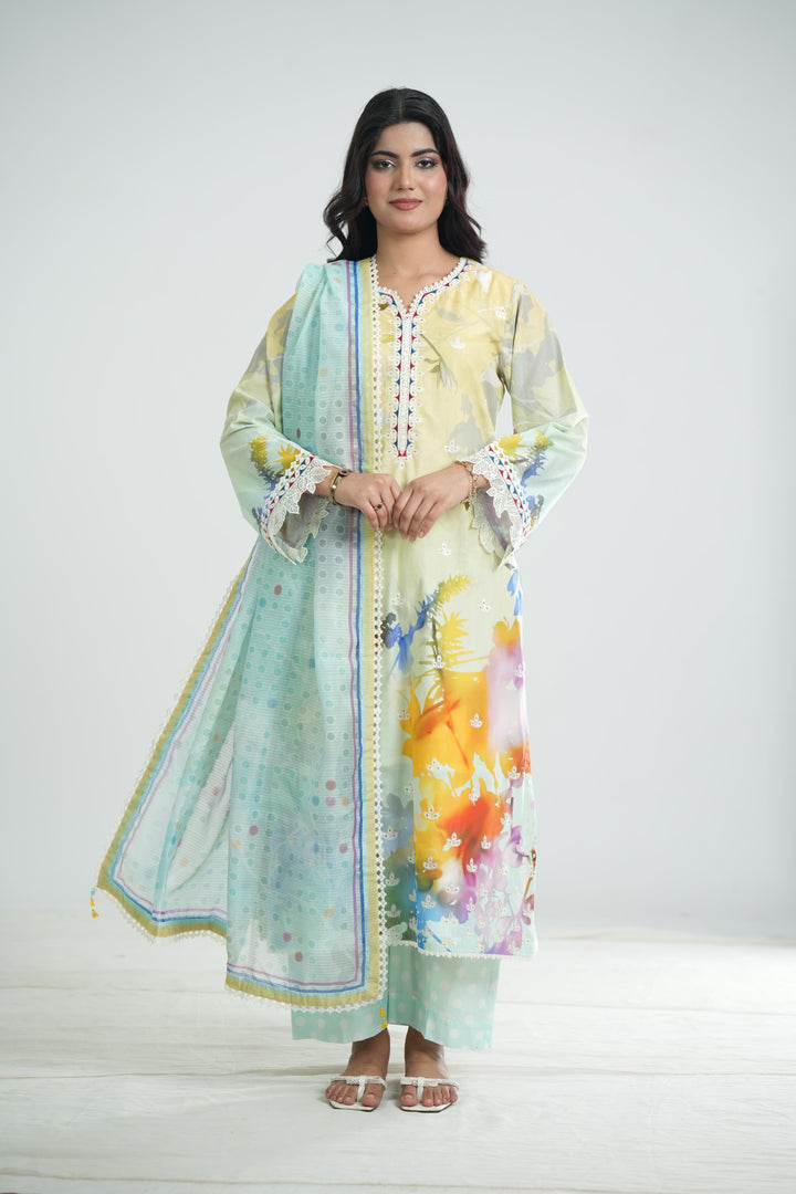 Lawn Blue Stitched Suit - Jazmin