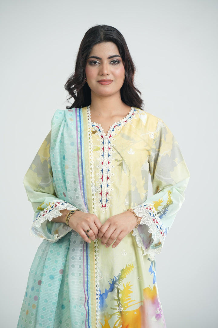 Lawn Blue Stitched Suit - Jazmin