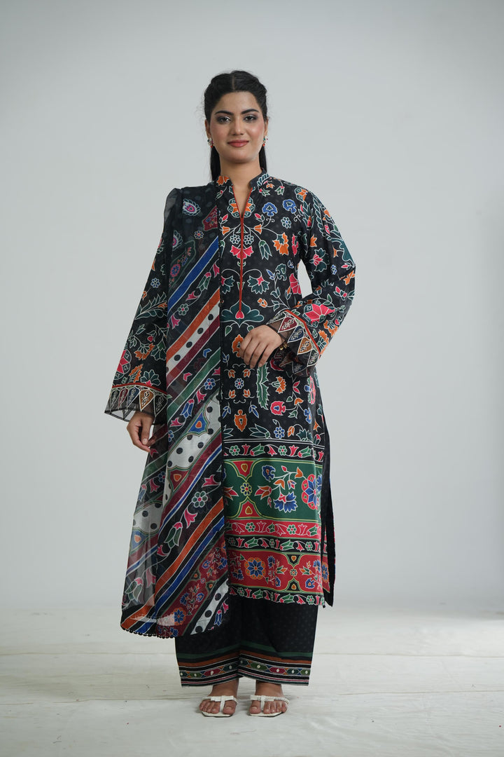 Lawn Black Stitched Suit - Jazmin